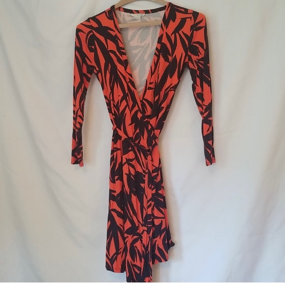 BODEN ORANGE BLACK STRIPE WRAP MIDI DRESS LONG SLEEVE - Picture 2 of 5